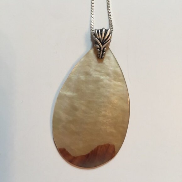 NECKLACE 16” CHAIN CHOKER STERLING SILVER 925 PAINTED SHELL PENDANT - Picture 4 of 7